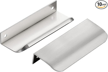 Ravinte Hardware 10 Pack Silver Cabinet Handles, 4 Inch (102mm) Finger Edge Pulls, 3 Inch Hole Center, Finger Pulls for Cabinets