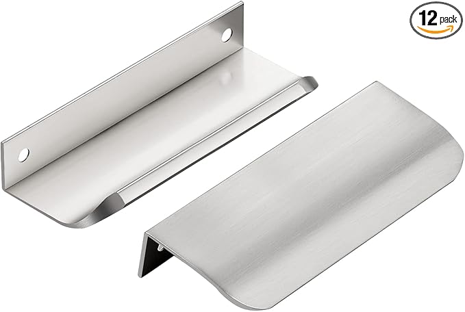 Ravinte Hardware 12 Pack Silver Cabinet Handles, 4 Inch (102mm) Finger Edge Pulls, 3 Inch Hole Center, Finger Pulls for Cabinets