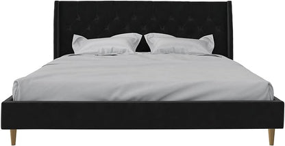 Novogratz The Her Majesty Upholstered Bed, King, Black Velvet