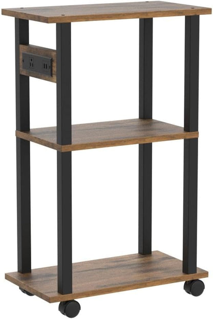 TUTOTAK Small Narrow Side Table with Charging Station, Set of 2 Skinny End Table for Small Spaces, Slim Nightstand with USB Ports and Outlet,Sofa Beside Table with Wheels, Brown TB01BB047