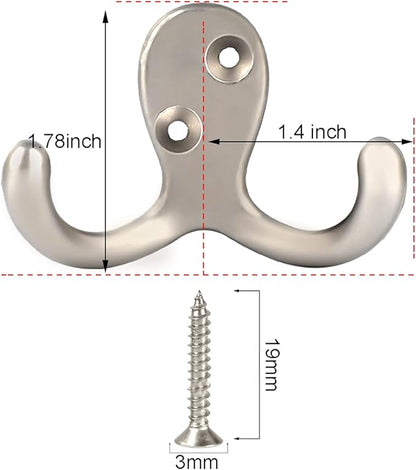 IBosins 28 Pack Heavy Duty Double Prong Coat Hooks Wall Mounted with 56 Screws Retro Double Hooks Utility Hooks for Coat, Scarf, Bag, Towel, Key, Cap, Cup, Hat