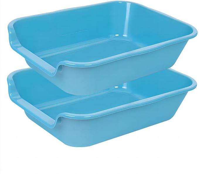 2 Pack of Extra Large Cat Litter Box (ABS Material), Low Entry Senior Litter Pen for Geriatric Kitty Big Cats, Jumbo Pet Safe Litter Boxes Tray for Pets Potty (Light Blue, 20" L x 15.5" W)-Mewly Pet