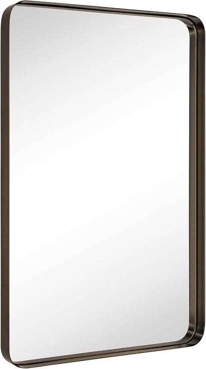 TEHOME 24x36 inch Oil Rubbed Bronze Metal Framed Bathroom Mirror for Wall in Stainless Steel Black Rounded Rectangular Bathroom Vanity Mirrors Wall Mounted