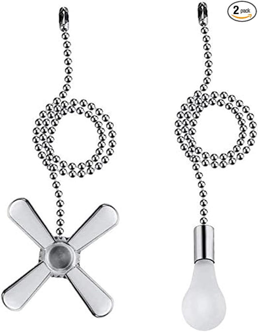 Ceiling Fan Pull Chain, 2pcs 3mm Diameter Beaded Ball Fan Pull Chain , 13.6 Inches Fan Pulls Set with Connector（Nickel ）