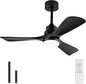 BOJUE 42 Inch Black Ceiling Fans with Lights and Remote,Dimmable LED Light,Quite Reversible DC Motor,Memory Function,Modern Solid Wood Indoor Outdoor Ceiling Fan with Light for Farmhouse Bedroom Patio