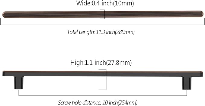 10 Pack 10 Inch(254mm) Kitchen Cabinet Handles Oil Rubbed Bronze Cabinet Pulls Kitchen Cabinet Hardware Drawer Pulls for Cupboard Wardrobe