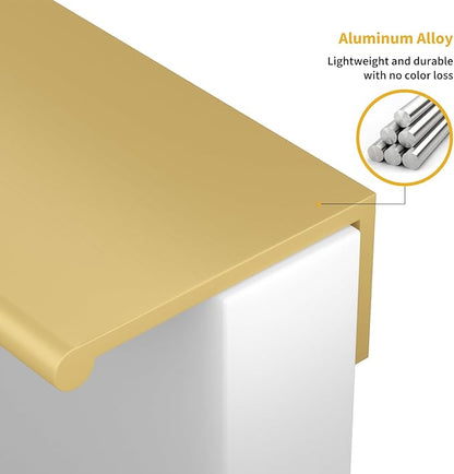 goldenwarm 5 Pack Gold Finger Edge Pulls Drawer Finger Pulls Champagne Gold Kitchen Hardware Handles Bedroom Dresser Drawers,2-1/2 in Hole Center