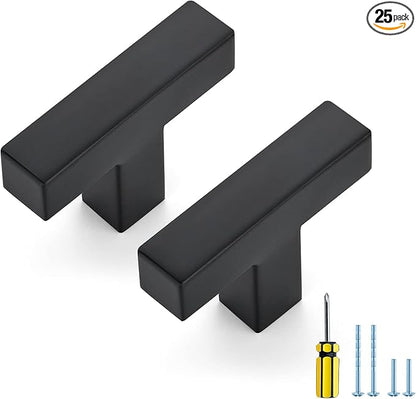 Ravinte 25 Pack Black Cabinet Pulls Single Hole Square Cabinet Handles Matte Black Kitchen Hardware for Cabinet Drawer Pulls Come with Screwdriver