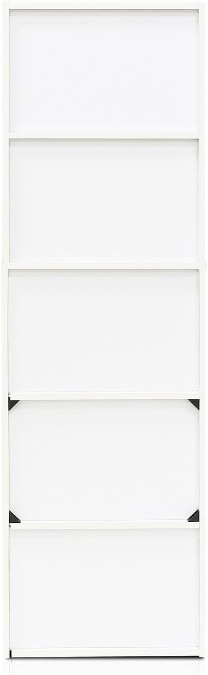 Furinno LUDER Book Shelf, 5-Tier Bookshelf, Bookcase, 9.4" x 15.8" x 52", for Living Room, Bedroom, Home Office, White/Green
