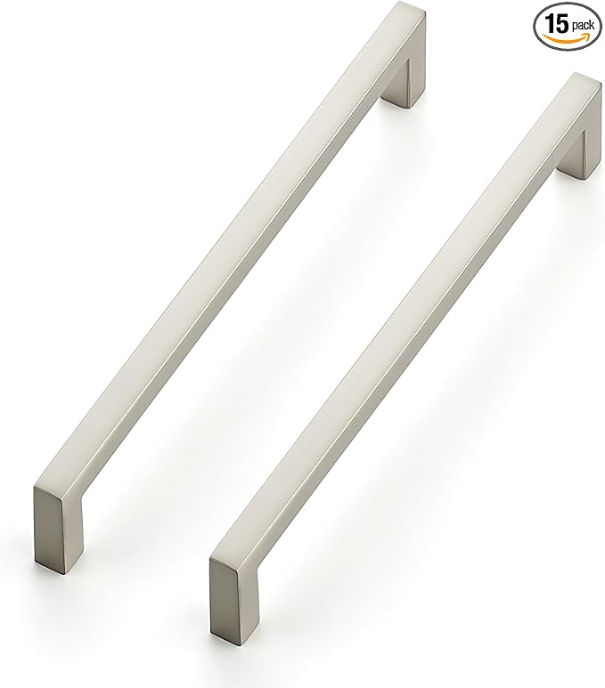 Ravinte 15 Pack Solid 6-1/4 Inch Center to Center Slim Square Bar Drawer Handles Cabinet Hardware - Brushed Nickel Kitchen Pulls
