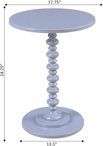 Convenience Concepts Palm Beach Spindle 17.75" Traditional Round End Living Room, Turned Solid Wood Side, Classic Display Pedestal Table, Gray