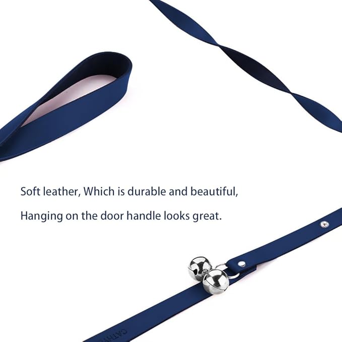 Leather Dog Doorbells for Door Knob/Potty Training/Go Outside, Length Adjustment Copper Dog Bell, Housetraining Hanging Bell, Blue Leather Silver Bells.-Mewly Pet