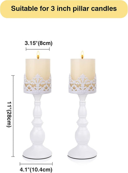 Candle Holders for Pillar Candles Gothic Matte Black Vintage Tall Candle Holders Set of 2 Decorative Large Table Centerpieces Candle Stand Decor (White 2PCS A)