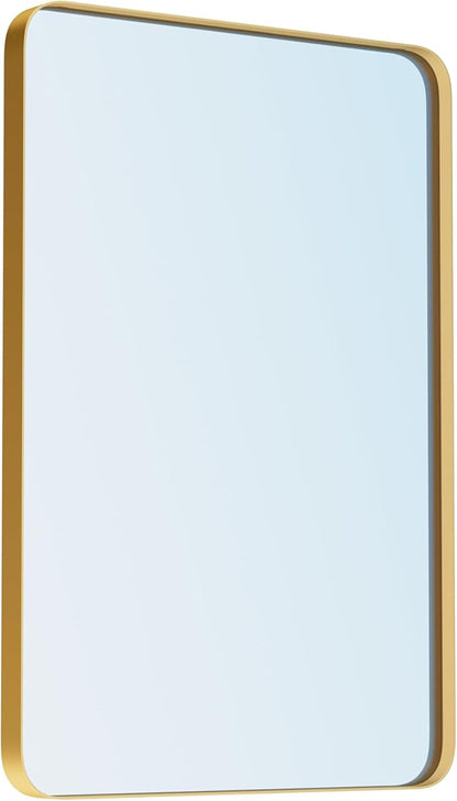 VocalStar Gold Bathroom Mirror for Wall, 22 x 30 Inch Metal Framed Rounded Rectangle Vanity Mirror Modern Farmhouse, 1/4-inch Shatterproof Glass | Ultra-Flush Hanging