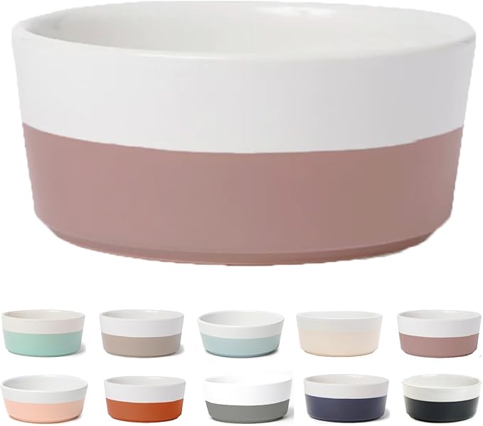 Waggo Dipper Ceramic Dog Bowl for Small and Large Breeds - Heavyweight and Durable Pet Food and Water Dish Crock, Dishwasher Safe, Modern (Mauve, Small)-Mewly Pet