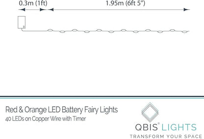 QBIS Battery Powered Fairy Lights - 40 LED, 6hr Timer, Red & Orange for Bedroom, Christmas & Halloween
