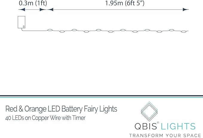 QBIS Battery Powered Fairy Lights for Bedroom, 40 LED Lights, Battery Operated String Lights for Christmas, Halloween Decorations, 6hr Timer Mode, Red, Orange, Yellow Fairy Lights