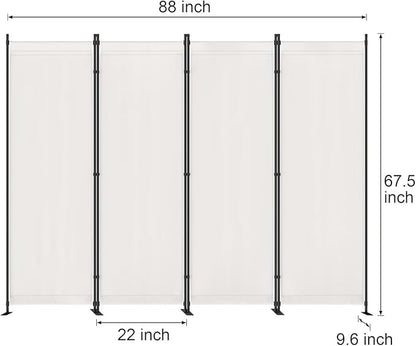 Morngardo Room Divider, Folding Privacy Screens, 4 Panel Room Partitions, 88" Foldable Wall Dividers, Portable Separating for Home Office Bedroom Dorm Decor (White)