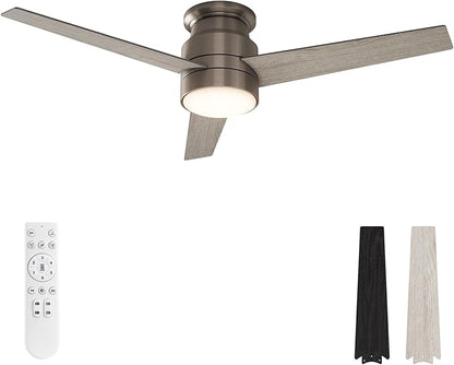 warmiplanet Flush Mount Ceiling Fan with Lights Remote Control, 52-Inch, Antique Nickel, 3-Blades