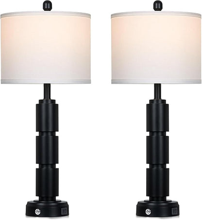 Set of 2 Modern Table Lamps for Living Room Bedroom,29" Tall Bedside Lamp with 2 USB Port,Black Metal Touch Nightstand Lamp for Desk End Side Table Entryway,Black