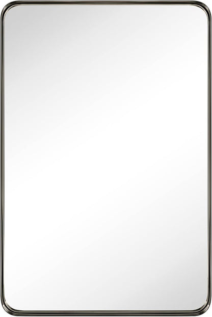 TEHOME 24x36 inch Oil Rubbed Bronze Metal Framed Bathroom Mirror for Wall in Stainless Steel Black Rounded Rectangular Bathroom Vanity Mirrors Wall Mounted