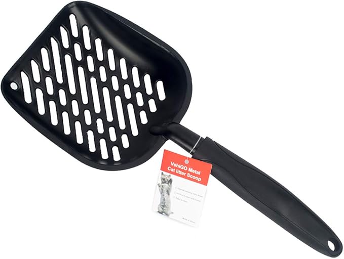 Metal Cat Litter Scoop with a Deep Shovel Design | Solid Aluminum & Non-Stick Coating | Durable Rubber Coated Handle for Easy Scooping | Perfect Size Sifting Slots for Any Type of Kitty Litter-Mewly Pet