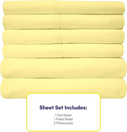 6 Piece Bed Sheet Set, Twin, Pale Yellow