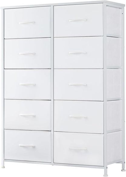 DUMOS Dresser for Bedroom, 10 Storage Drawers, Wide Fabric Closet Chests Organizer Tower Furniture with Wooden Top Metal Frame for Clothes, Guest Room, Living Room, Hallway, Entryway