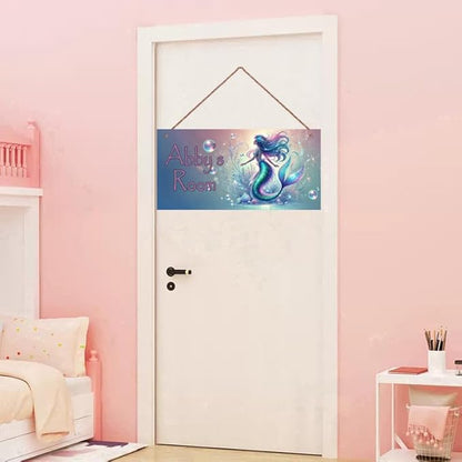 Personalized Kids Door Sign Mermaids Decor For Girls Bedroom Nursery Personalized Name Wooden Sign Ocean Theme Décor For Kids Room