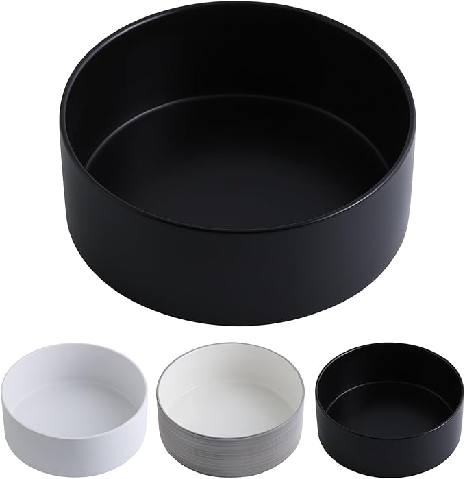 Black Dog Bowl Ceramic for Medium Large Breed,Dog Food Water Dish Heavy Weighted, Non Slip Porcelain Extra Large Big 9.4 in Pet Bowl-Mewly Pet