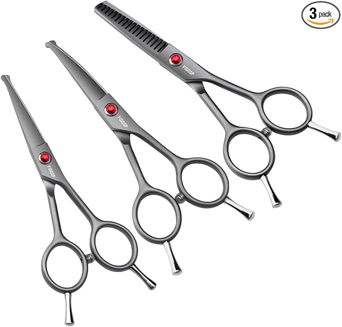 4.5" Dog Grooming Scissors - 3 Pcs Curved & Straight Thinning Shears for Small Dogs & Cats - Japan 440C Stainless Steel-Mewly Pet