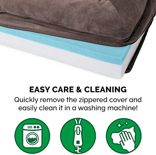 Furhaven Cooling Gel Dog Bed for Large Dogs w/ Removable Bolsters & Washable Cover, For Dogs Up to 95 lbs - Faux Fur & Velvet Sofa - Driftwood Brown, Jumbo/XL-Mewly Pet