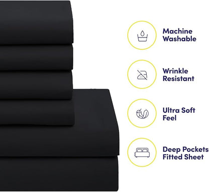 Sweet Home Collection 5 Piece Comforter Set Bag Solid Color All Season Soft Down Alternative Blanket & Luxurious Microfiber Bed Sheets, Black, Twin (Pack of 4)