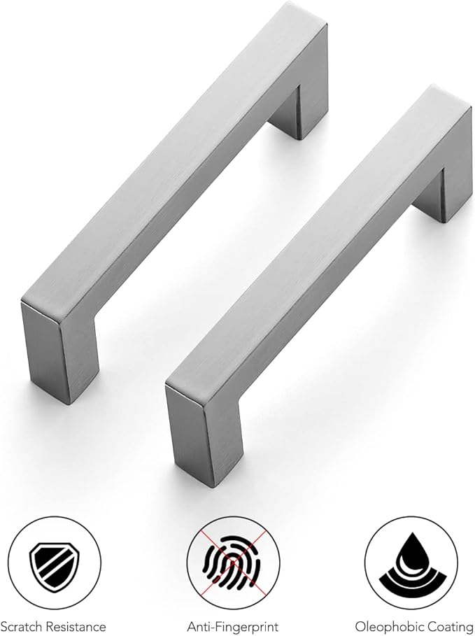 Ravinte 10 Pack 3-1/2 Inch Kitchen Square Cabinet Handles Satin Nickel Pulls Brushed Nickel Kitchen Cabinet Hardware Handles for Cupboard Drawer Pulls