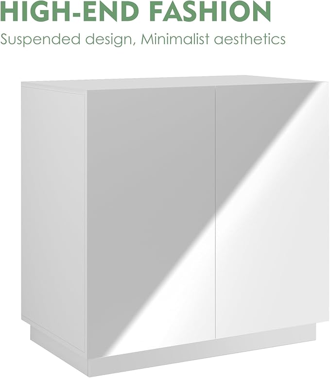 Large/Tall Litter Box Enclosure, Modern Wooden Litter Box Furniture for XL Litterbox with Hidden Storage as Sideboard Cabinet (White)-Mewly Pet