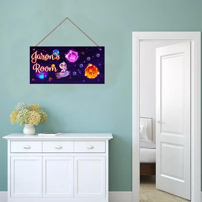 Personalized Sign Universe Spacecraft Sign Outer Space Theme Art Décor For Kids Room Custom Name Door Wall Art Décor For Little Man Cave, Universe Floral Nursery Art Plate For Girls Room Boys Bedroom