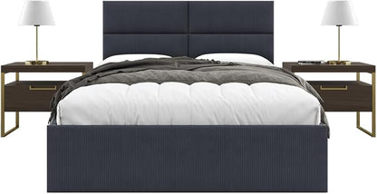 Vänt Upholstered Wall Panels - Queen/Full Size Wall Mounted Headboards - Ribbed Midnight Blue - Set of 4 Panels (Each Individual Panel 30"x11.5")
