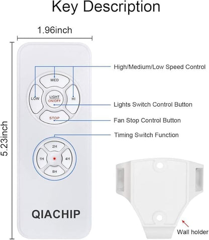 QIACHIP Universal Ceiling Fan and Lights Wireless Remote Control Kit 3-in-1 Ceiling Fan Light 4 Timing & 3 Speed Wireless Remote Control and Receiver Kits for Ceiling Fan Lamp