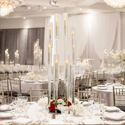 10Sets 8 Arm Acrylic Candelabra Candle Holder for Wedding,38.5 inches Tall Clear Candlestick Holders with Shade for Tables Party Event Dinner Decoration (Fit 0.8" Led Candles)