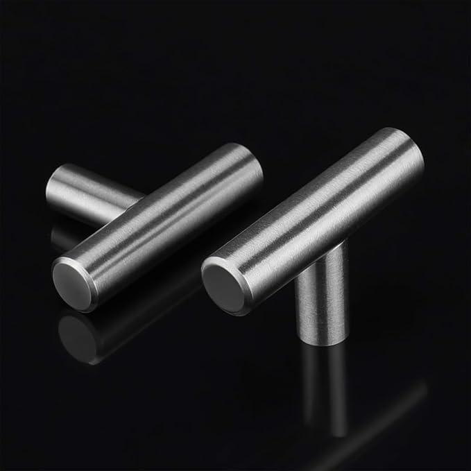 LONTAN Cabinet Knobs Brushed Nickel Bathroom Dresser Knobs - LS201BSS Euro Kitchen Cabinet T Bar Drawer Pulls Round Hardware for Drawer, Single Hole, Pack of 12