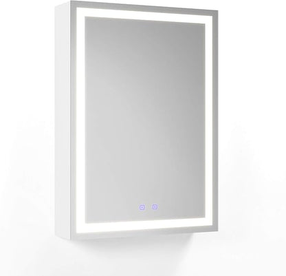 LED Lighted Medicine Cabinet Mirror 20" W x 28" H with 2 Adjustable Glass Shelves, Recessed or Surface Mount Bathroom Wall Cabinet with Touch Sensor, Defogger, Light Color Dimmer (3000-6500K)