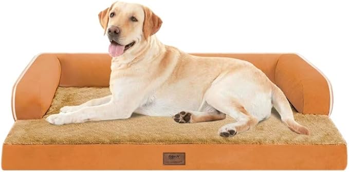 Large Dog Bed Orthopedic Washable, Dog Beds for Large Dogs, Washable Cover Removable Bolster and Non-Slip Bottom Jumbo Orthopedic Orange Dogs Beds, XXLarge Extra Large Pets-Mewly Pet