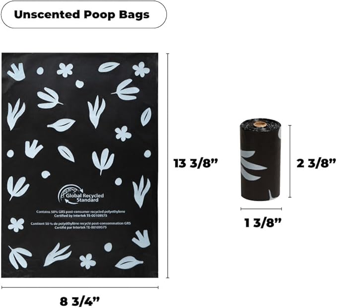 Best Pet Supplies Poop Bags for Dogs, 50% Post-Consumer Recycled Content dog waste bags on rolls, fits all poop bag holders for leashes - Black, 300 Count, Unscented-Mewly Pet