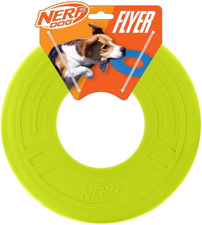 Nerf Dog Atomic Flyer Outdoor Dog Toy, 10 Inch Flying Disc Dog Fetch Toy, Rubber Dog Toy for Medium Dogs and Large Dogs, Green-Mewly Pet