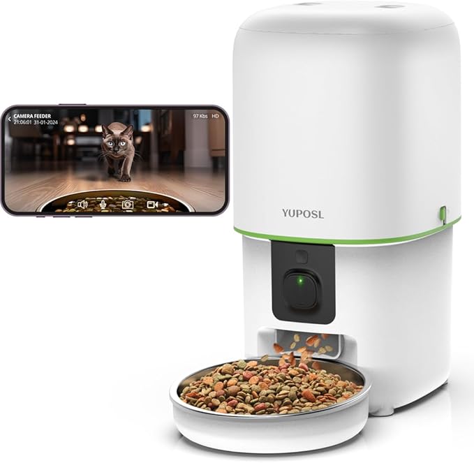 Automatic Cat Feeder with Camera - 5G WiFi Auto Cat Food Dispenser, 1080P HD Video with Night Vision, 1-15 Meals, 1-99 Portions, 2-Way Audio, Keeps Food Fresh, 4L Timed Pet Feeder Also for Dogs-Mewly Pet