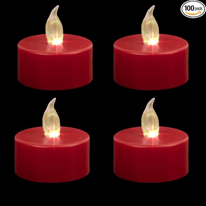 LED Tea Lights Candles- 100PACK Red Flameless Candles Realistic and Bright Flickering Long Lasting 200Hours for Holiday Celebration,Party, Home Decoration,Battery Operated