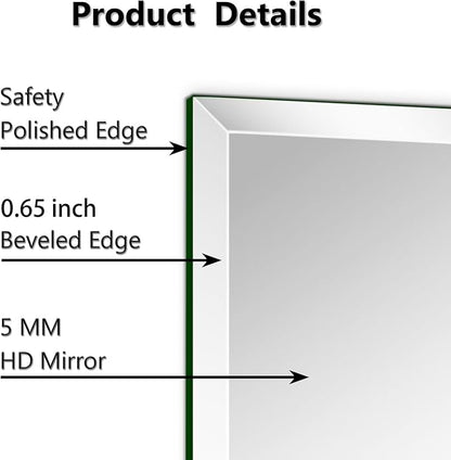 16"x20" Frameless Rectangle Wall Mirror with 1 inch Beveled Edge for Bathroom Vanity