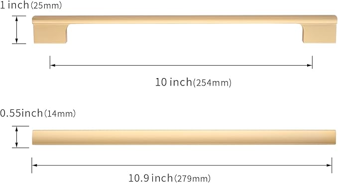 Asidrama 10 Pack 10 Inch(254mm) Brushed Gold Cabinet pulls Kitchen Cabinet Handles, Cabinet Pulls Gold Kitchen Cabinet Hardware for Cupboard Drawer Pulls