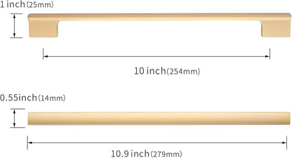 Asidrama 10 Pack 10 Inch(254mm) Brushed Gold Cabinet pulls Kitchen Cabinet Handles, Cabinet Pulls Gold Kitchen Cabinet Hardware for Cupboard Drawer Pulls