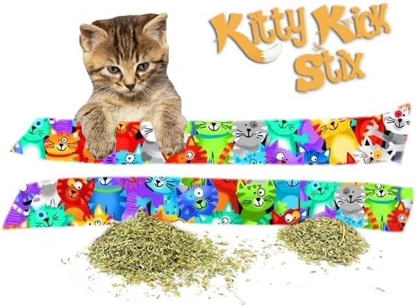 Kitty Kick Stix 15" Catnip Kicker Toy – Set of 2 | Handmade in USA | Interactive Cat & Kitten Toy | Durable Kicker Packed with 100% Potent Catnip for All Breeds (Rainbow Cats)-Mewly Pet